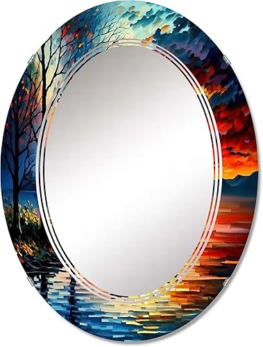 Canoe On The Lake in The Fall - Espejo de tocador, espejos de baño, espejos de pared para sala de estar, dormitorio, espejo ovalado, grande, 20 x 30