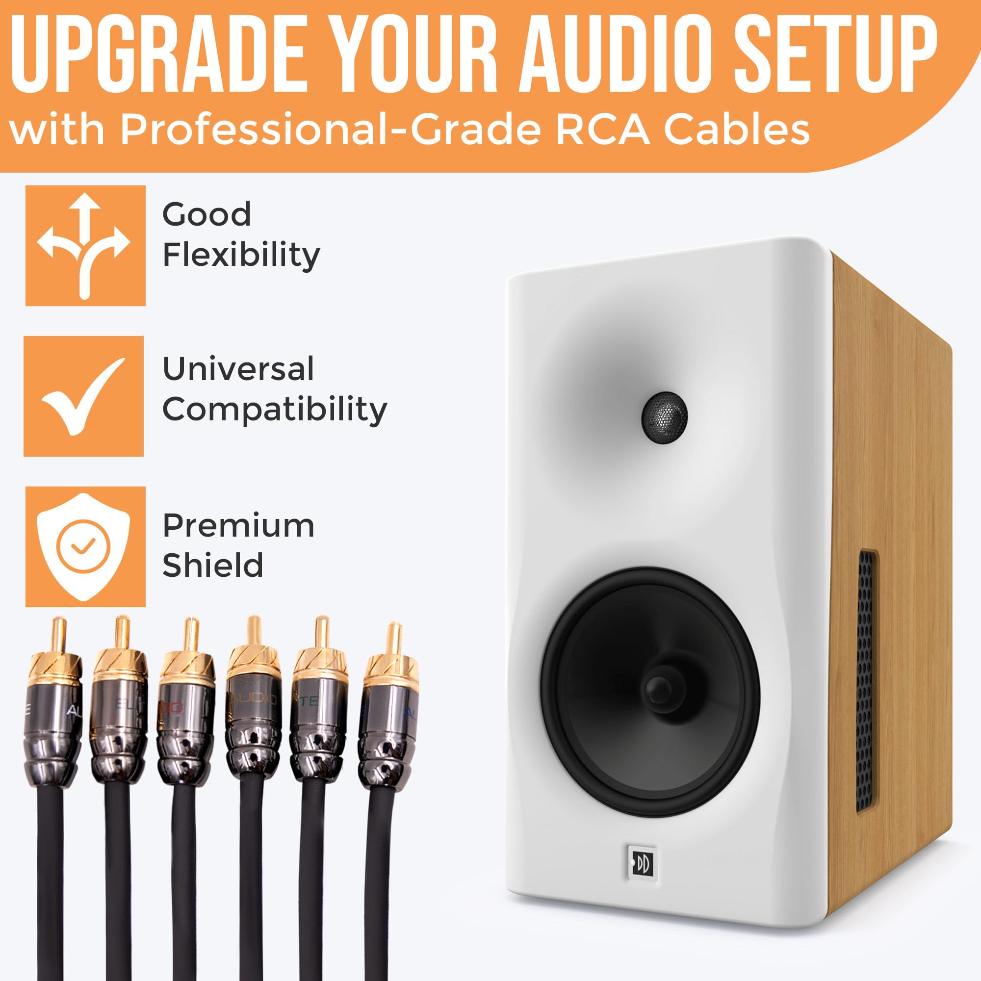 Elite Audio PRO 100% rame OFC 6 canali RCA Cavo di interconnessione audio stereo con tripla schermatura, connettori in rame a morsetto quadruplo e filo di rame per la migliore cancellazione del rumore