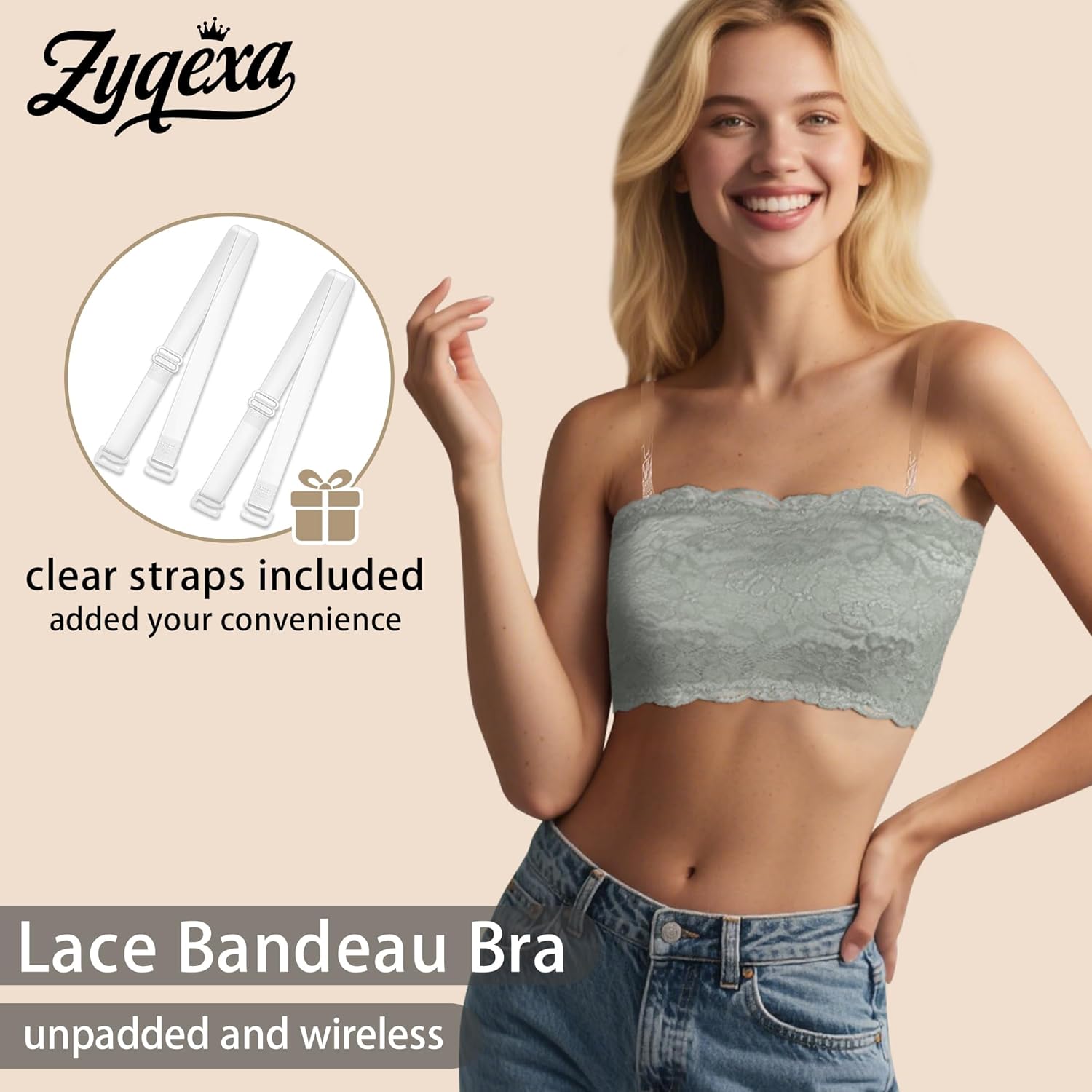 3 Pieces Lace Bandeau Bralette Strapless Bras for Women Wireless Seamless Floral Lace Tube Top Bra Full Coverage - Image 2