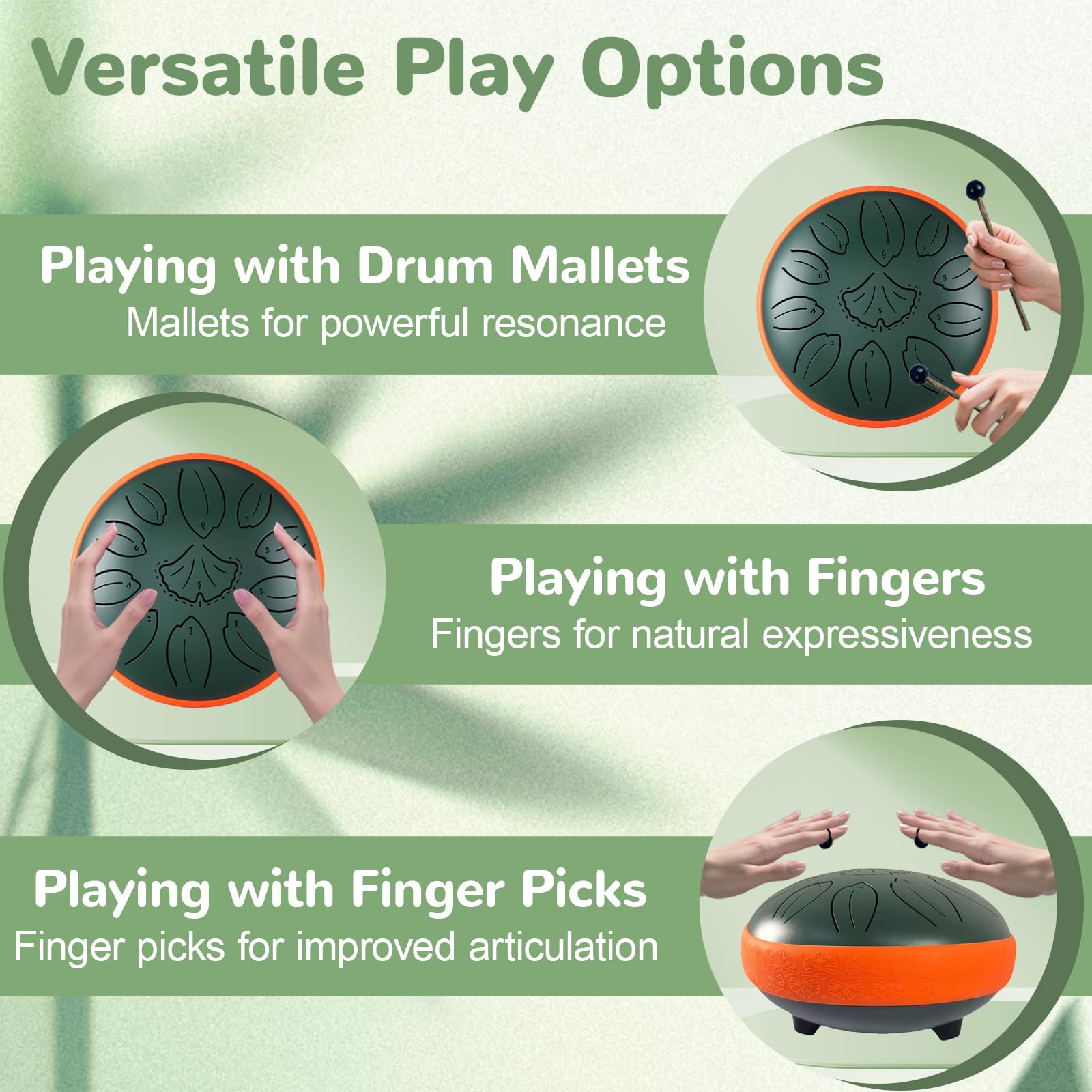 TUOKING Tamburo linguistico in acciaio, 15,2 cm, 11 note, in do, per adulti e principianti, strumento musicale per la guarigione del suono, regalo per meditazione, yoga, amanti della musica (verde)