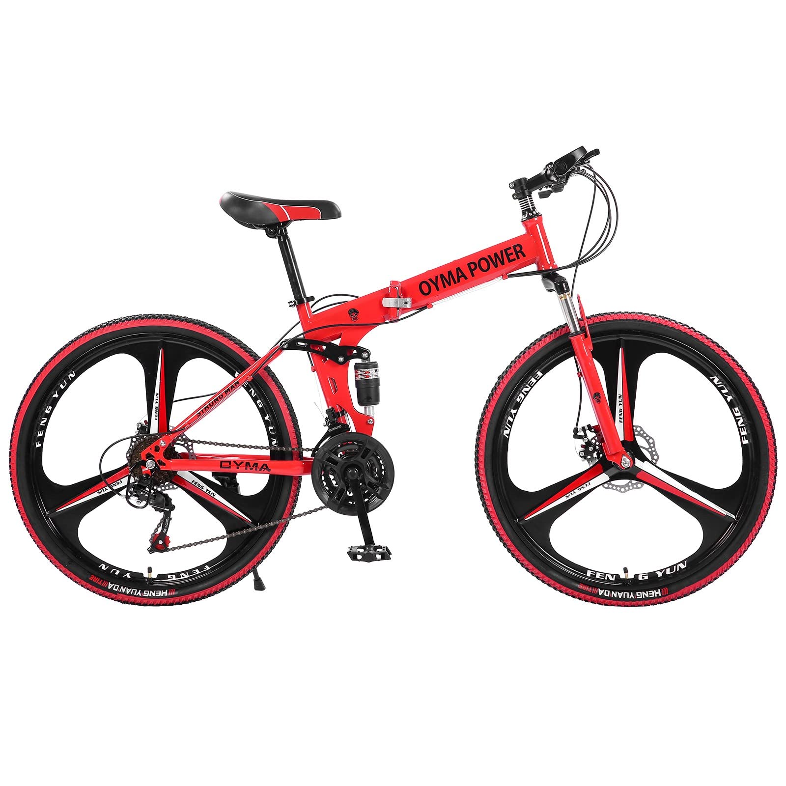26 Inch Folding Mountain Bike, 21 Speed Full Suspension High-Carbon Steel  MTB Bicycle, High Carbon Steel Frame, Dual Disc Brake, Folding Bikes