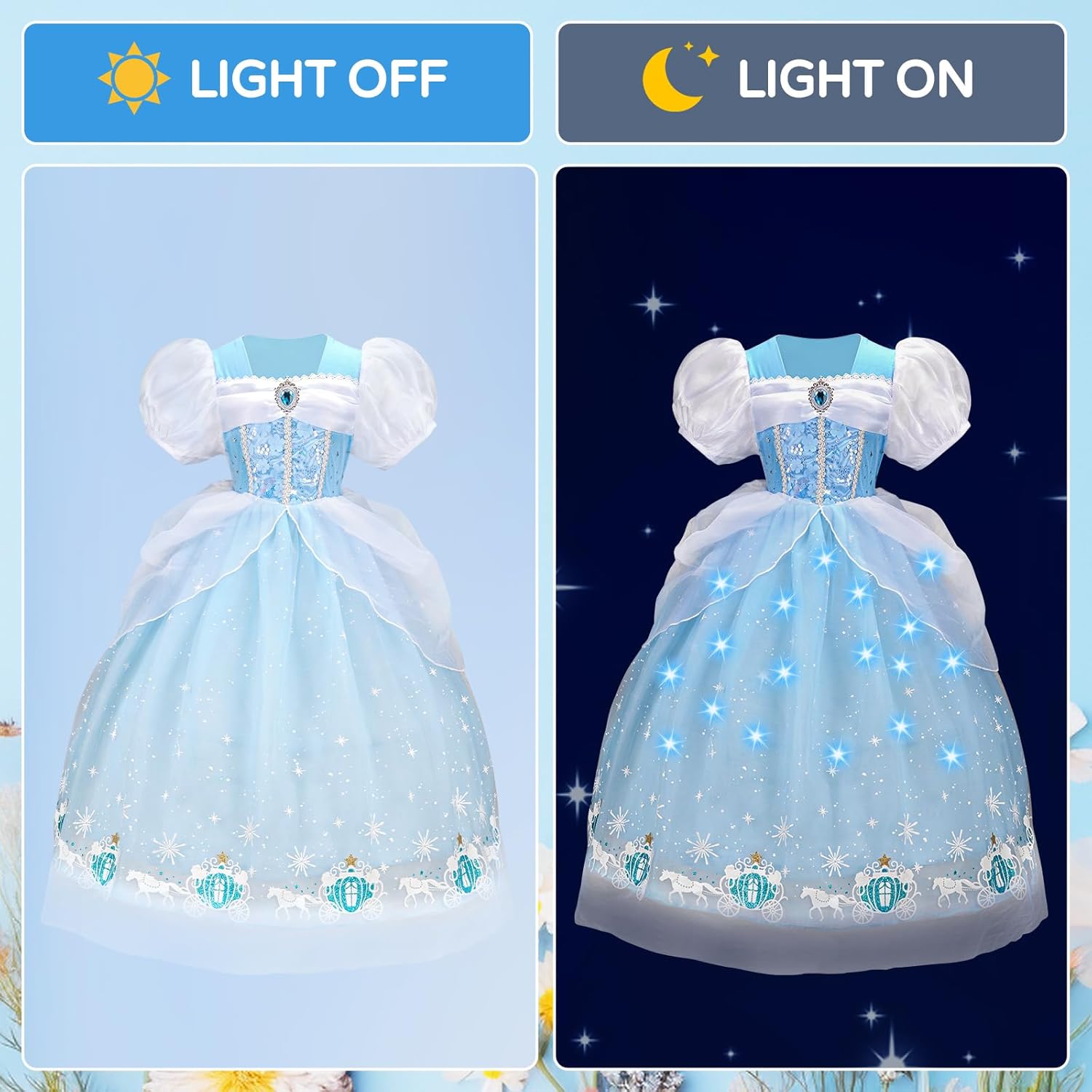 Cinderella Princess Dresses for Girls Halloween Carnival Costume for Little Girls Toddler Outfit Age 3-8