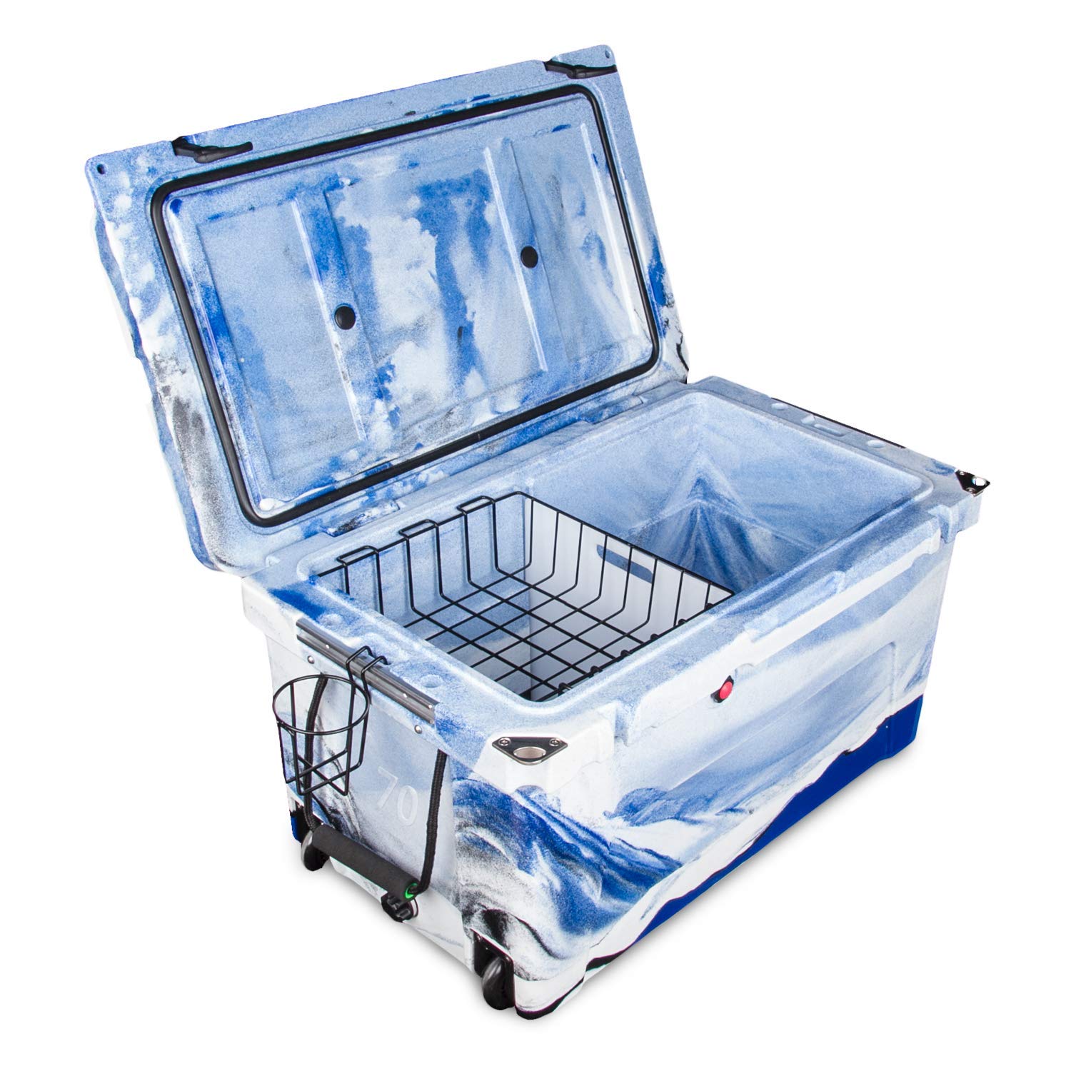 GOODSMANN Outdoor Camouflage 70 Quart Heavy-Duty Roto-Molded Camping, Fishing Cooler and Ice Box with Basket, Cup Holder and Cutting Board 9921-1170-C