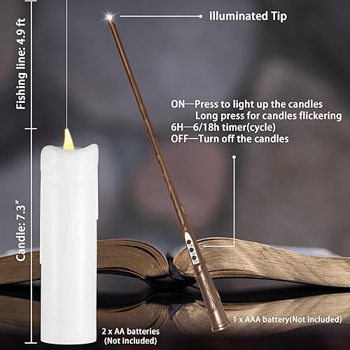 Miniatura 2 de Velas flotantes, 6 velas sin llama con control remoto de varita, velas de pilar mágicas parpadeantes de 7.3 pulgadas, velas LED eléctricas de luz