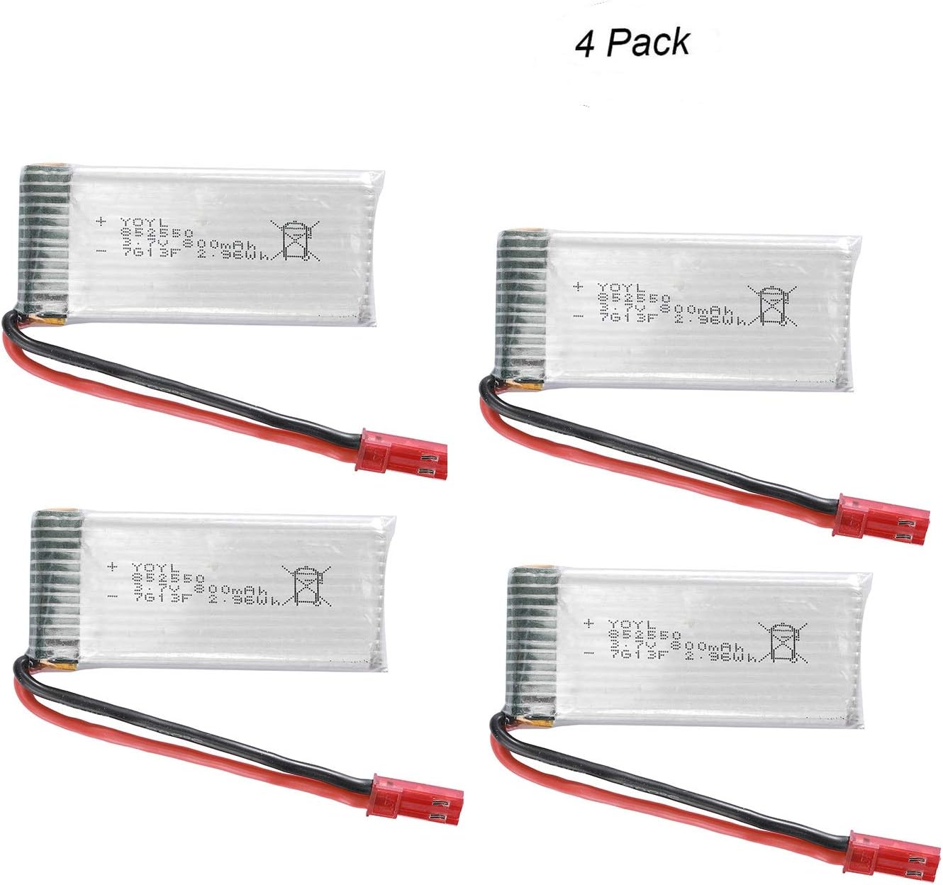 3.7V JST Plug 800mAh LiPo Battery for Holy Stone F181 MJX X400 X400W X800 X300C X200 X500 RC Quadcopter Parts Drone (4 Pcs/Pack)