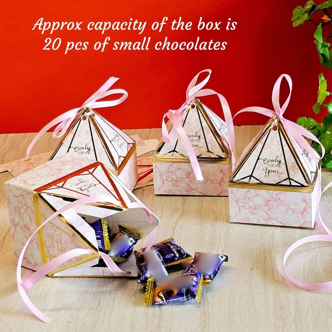 SATYAM KRAFT 40 Pcs Small Diamond Shape Paper Folding Gift Boxes with Ribbon | Premium Return Gift Boxes for Wedding, Birthday, Engagement, Baby Shower, Chocolate & Dry Fruit Packaging (Multicolour) 3