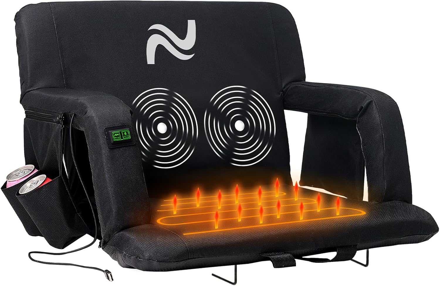 NAIZEA Heated Massage Stadium Seats for Bleachers w/Back Support & Wide Cushion, Heated Stadium Chair with Armrest, 6 Reclining Positions & 3 Levels Heating (Power Not Included)