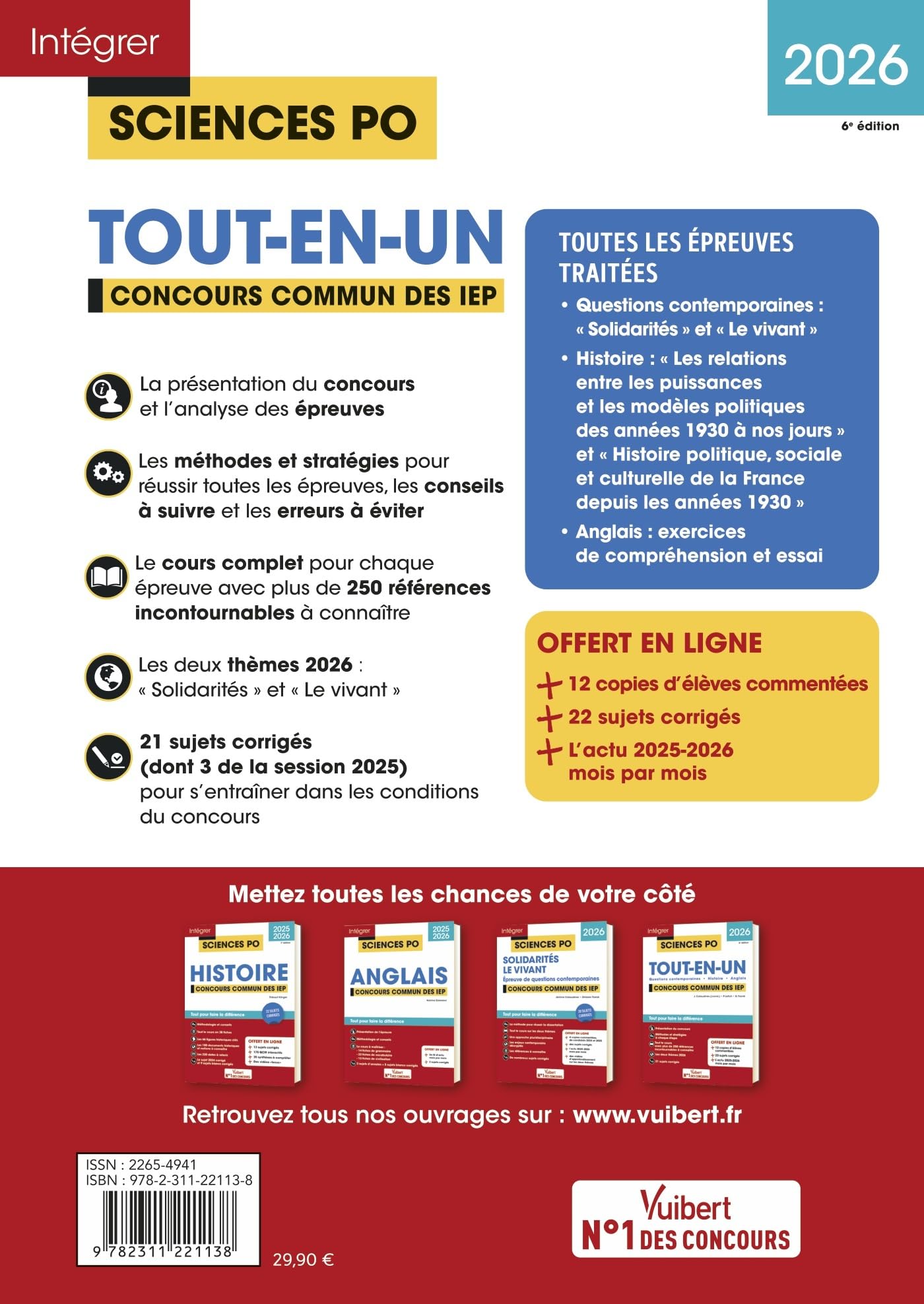 Sciences Po - Concours commun des IEP 2026 - Tout-en-un: Questions contemporaines - Histoire - Anglais - 21 sujets corrigés