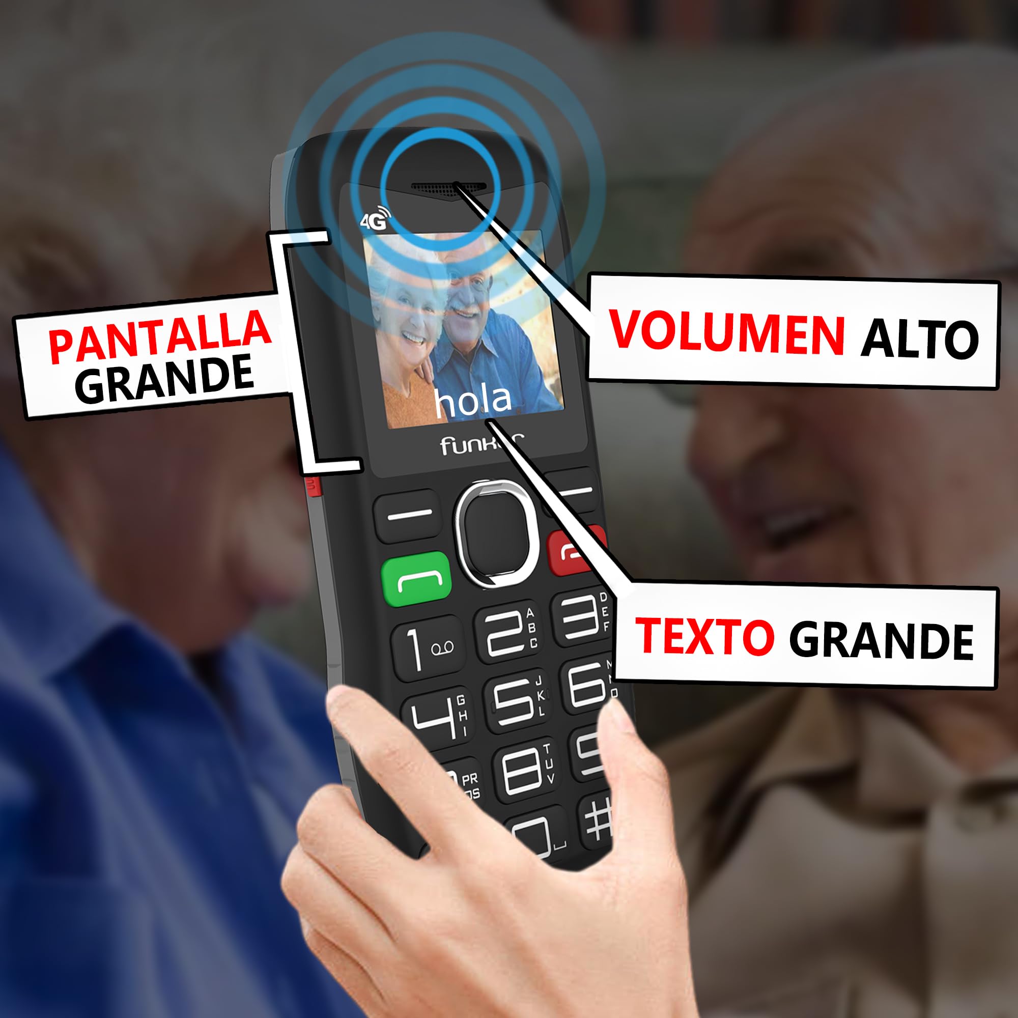 Funker C140 Classic 4G - Teléfono Móvil para Personas Mayores con Botón SOS - Teclas Grandes y Volumen Alto -USB-C - Bateria 1000mAh - Pantalla Grande de 1,8 Pulgadas - Fácil de Usar