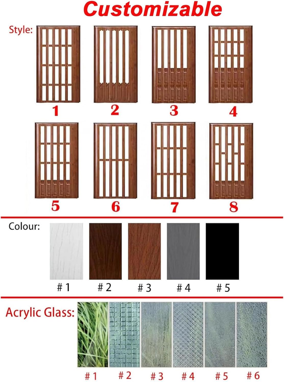 80 85 90 95 Inch Tall White Sliding Accordion Doors with Handles & Glass, Interior Accordion Door, Customizable Size Magnetic Folding Door, Folding Double Doors for Home/Office(55x85in(140x216cm))