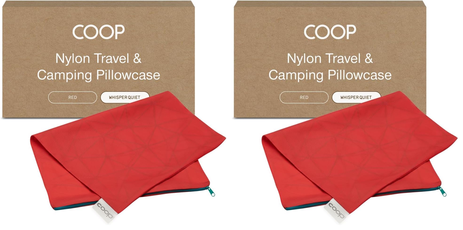Coop Home Goods Nylon Camping and Travel Pillow Cover, Waterproof Camping Pillow Protector, Zippered Cover, Washable Travel Pillowcase (Red) (Pack of 2)