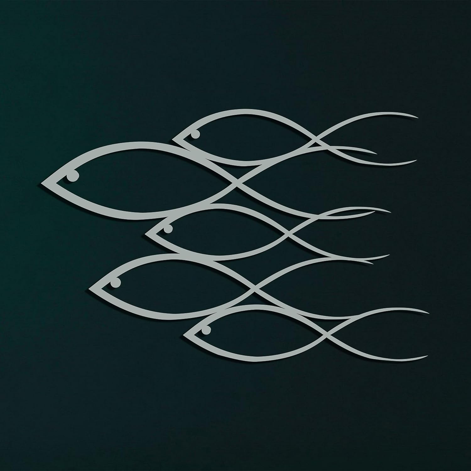 Fish Family Metal Wall Art, Metal Wall Decor, Living Room Decor, Indoor Outdoor Wall Sculpture (Silver, 46"W x 31"H, FishFamily)