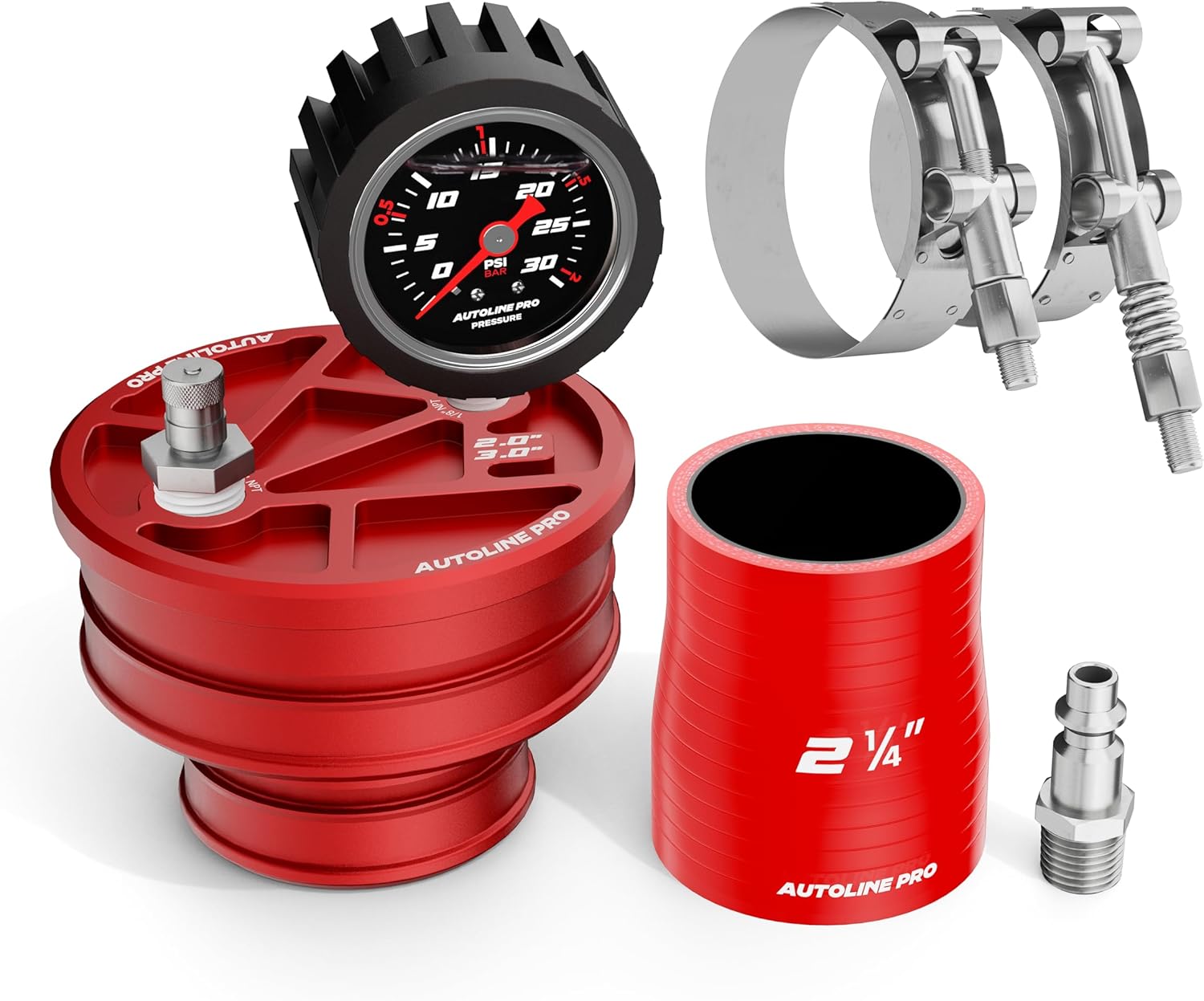 AutoLine Pro 3.5" (89mm) Premium BoostCap Turbo Boost Leak Tester - 6061 Billet Aluminumst Cap - 30 PSI Gauge - Detects Intercooler, Charge Pipe & Intake Leaks