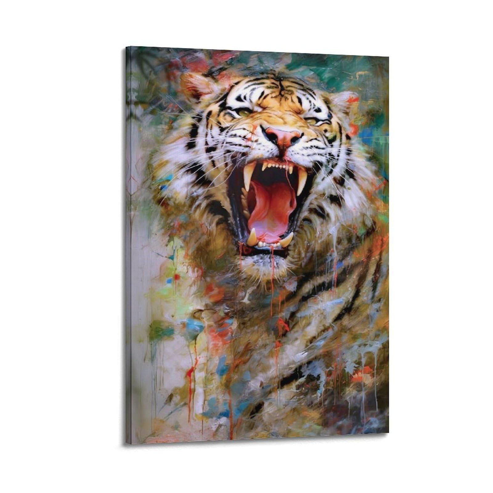 Vibrant Abstract Roaring Tiger Wall Art, Bold Expressionist Wildlife Decor Painting for Living Room And Creative Studio Poster Decorative Painting Canvas Wall Posters And Art Picture Print Modern Fami