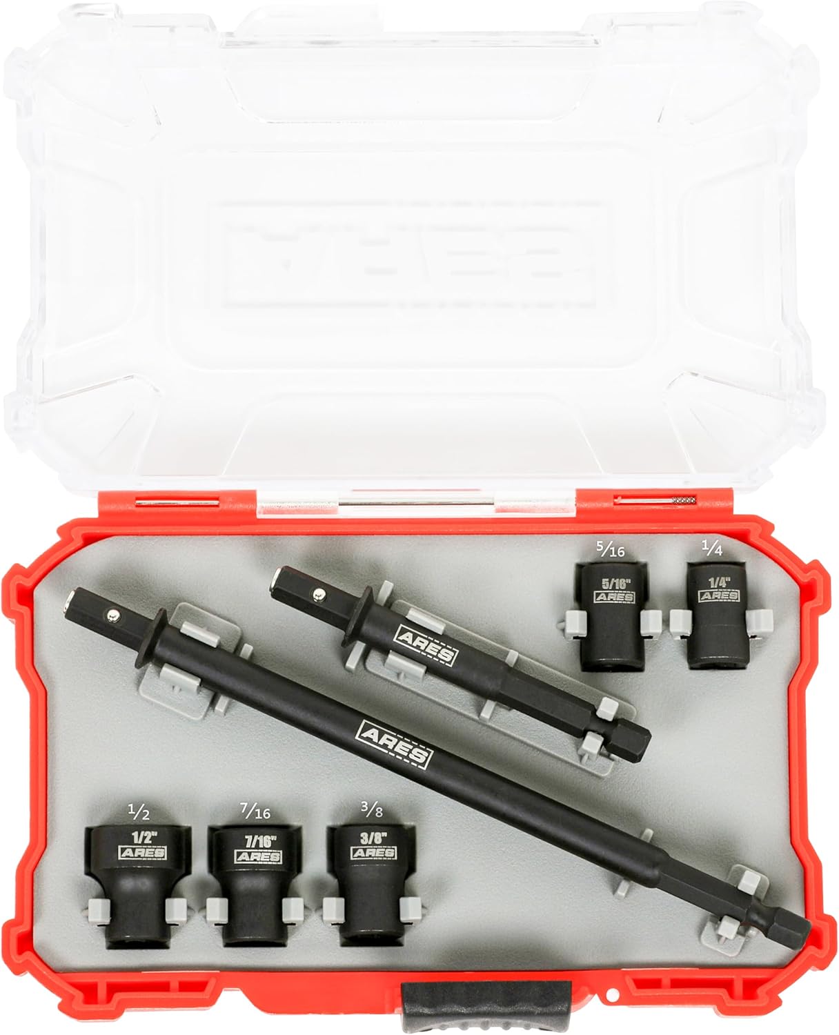 ARES 27086 – Nut Driver Set – SAE Magnetic 7-Piece – Detachable and Cleanable – Radial 6 Point Drive Sockets Load on Flats - Removable Socket Ends for Easy Cleaning – Heavy Duty CR-V Steel