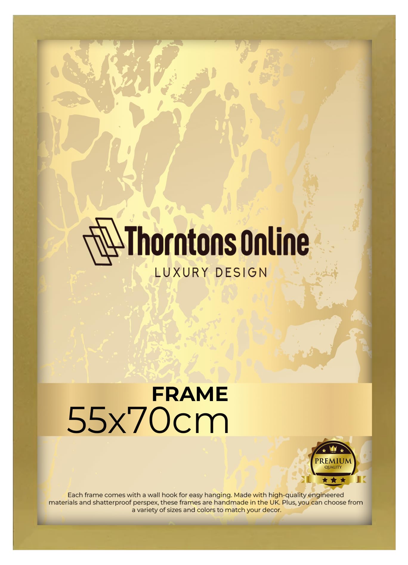 Poster Frame - Gold 55x70 cm mdf backing with both ways hanging hooks |Picture Photo frame 70x55cm |Acrylic front | Home & Office Decor