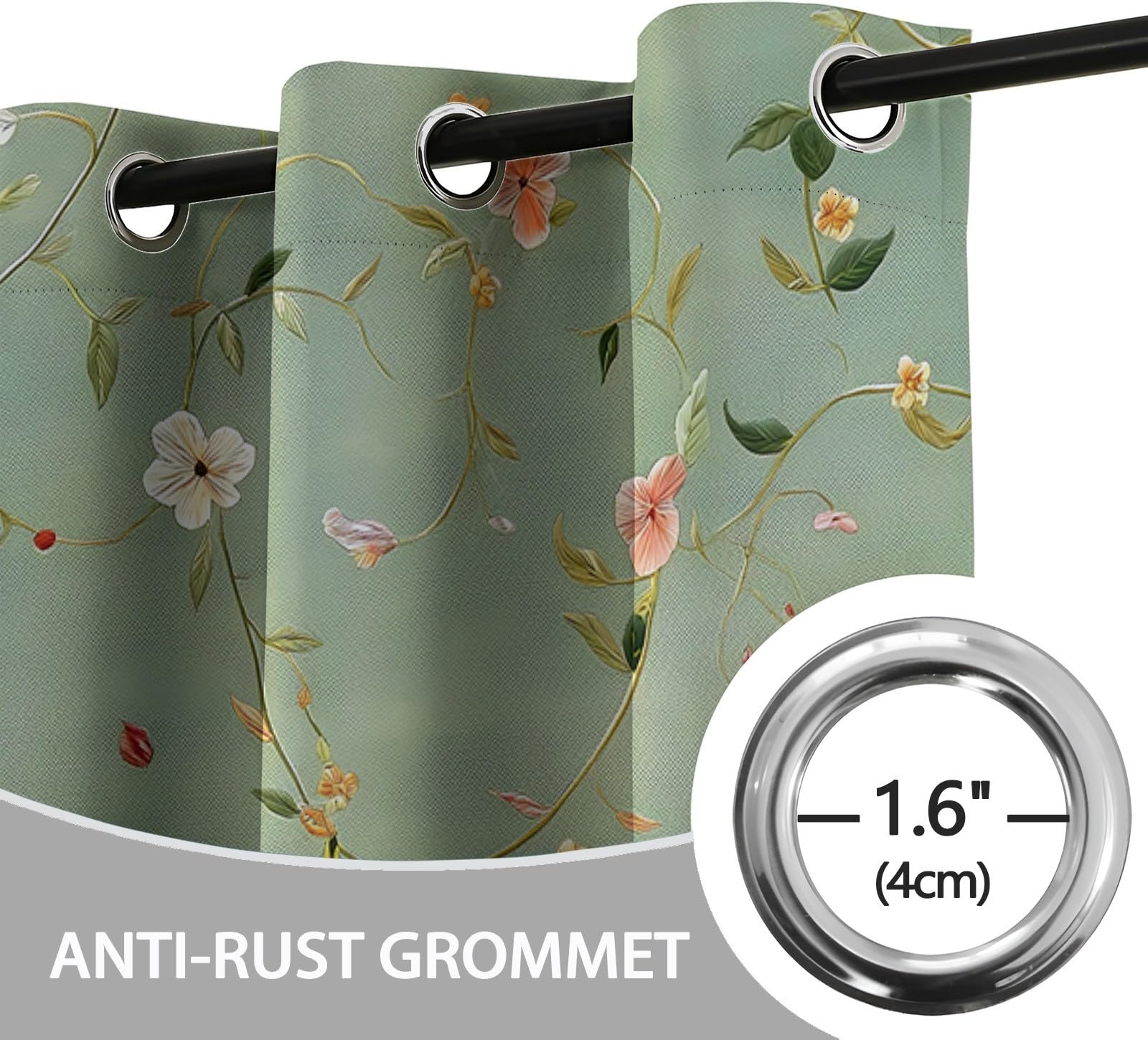 Vorhänge Gardinen Verdunkelung Blickdicht mit Ösen für Schlafzimmer H215 x B110 cm (2er Pack) Popular Elegante Und Zarte Blüten Bedruckte Vorhänge Vorhang für Wohnzimmer Schlafzimmer Dekor Hellgrün
