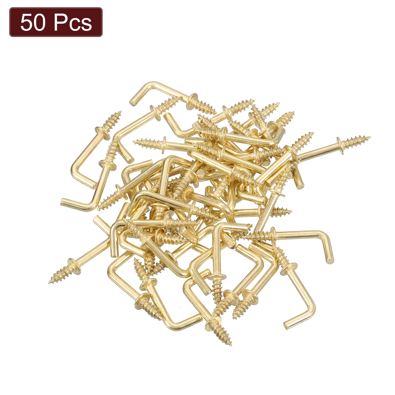 QUARKZMAN Ganci ad Angolo Retto, 50pz 1/2" Ganci a Vite a Forma di L Avvita Ganci, Ganci a Vite ad Angolo Retto in Metallo a Forma di 7 per Appendere, Oro