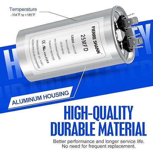 Miniatura 19 de Condensador de 50 uF/MFD para CA, 370 o 440 VCA CBB65 Condensadores redondos de doble carrera para funcionamiento del motor de CA, arranque