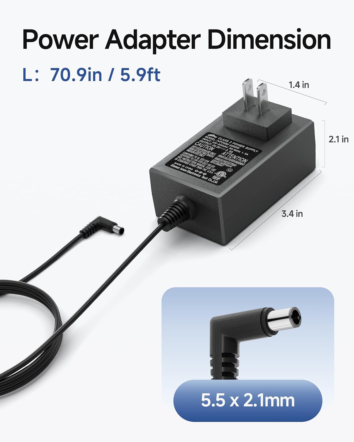 24V 2.5A Massage Device Charger Replacement, ETL Certified AC Adapter Power Cord Compatible with Comfier CF-5001/5306/6413, Foot Leg Back Massager, 5.5 x 2.1mm DC Plug