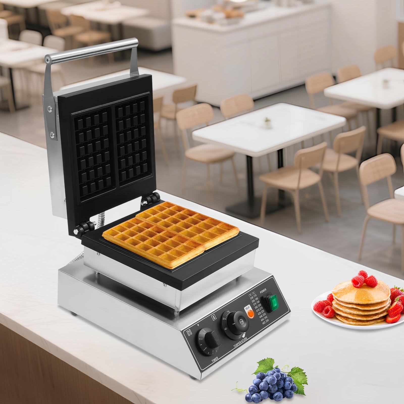 Gaufrier électrique 2000W Gaufrier Professionnel - Appareil à Gaufres pour 2 Gaufres - Revêtement Antiadhésif-Thermostat Réglable 50-300℃ - Cafétéria/Boulangerie/Snack-bar