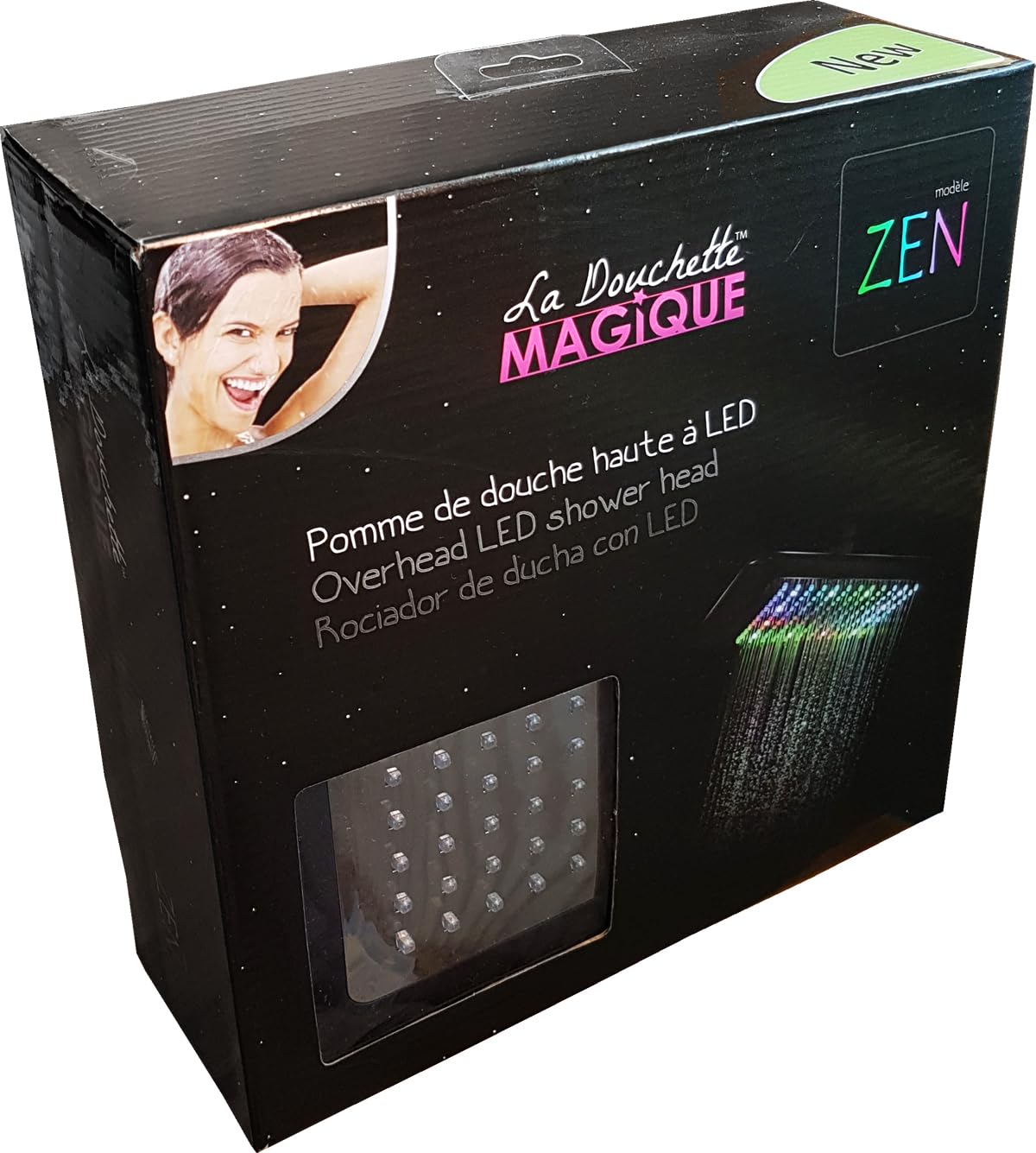 Cabezal de ducha LED alto cuadrado negro y cromo