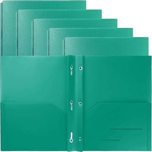 Youngever Paquete de 6 carpetas de plástico resistente con dos bolsillos con 3 puntas, cierre de puntas de metal, carpeta de plástico resistente con