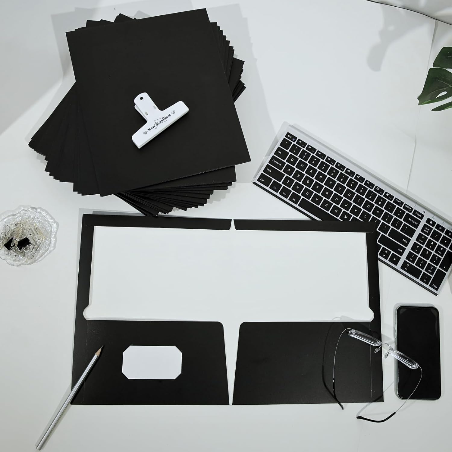 Two-Pocket Folders Black Glossy Laminated Paper Folder, Letter Size Folders with Pockets, Holds 100 Sheets, Box of 50