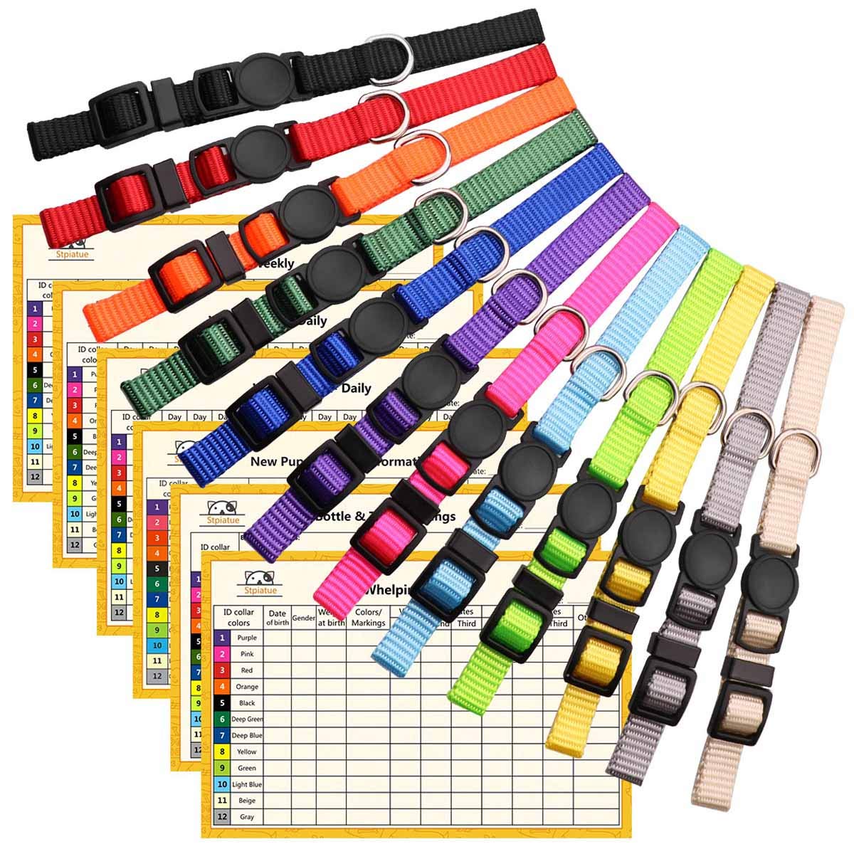 12 PCS Puppy Collars for Litter Puppy ID Collars Whelping Supplies