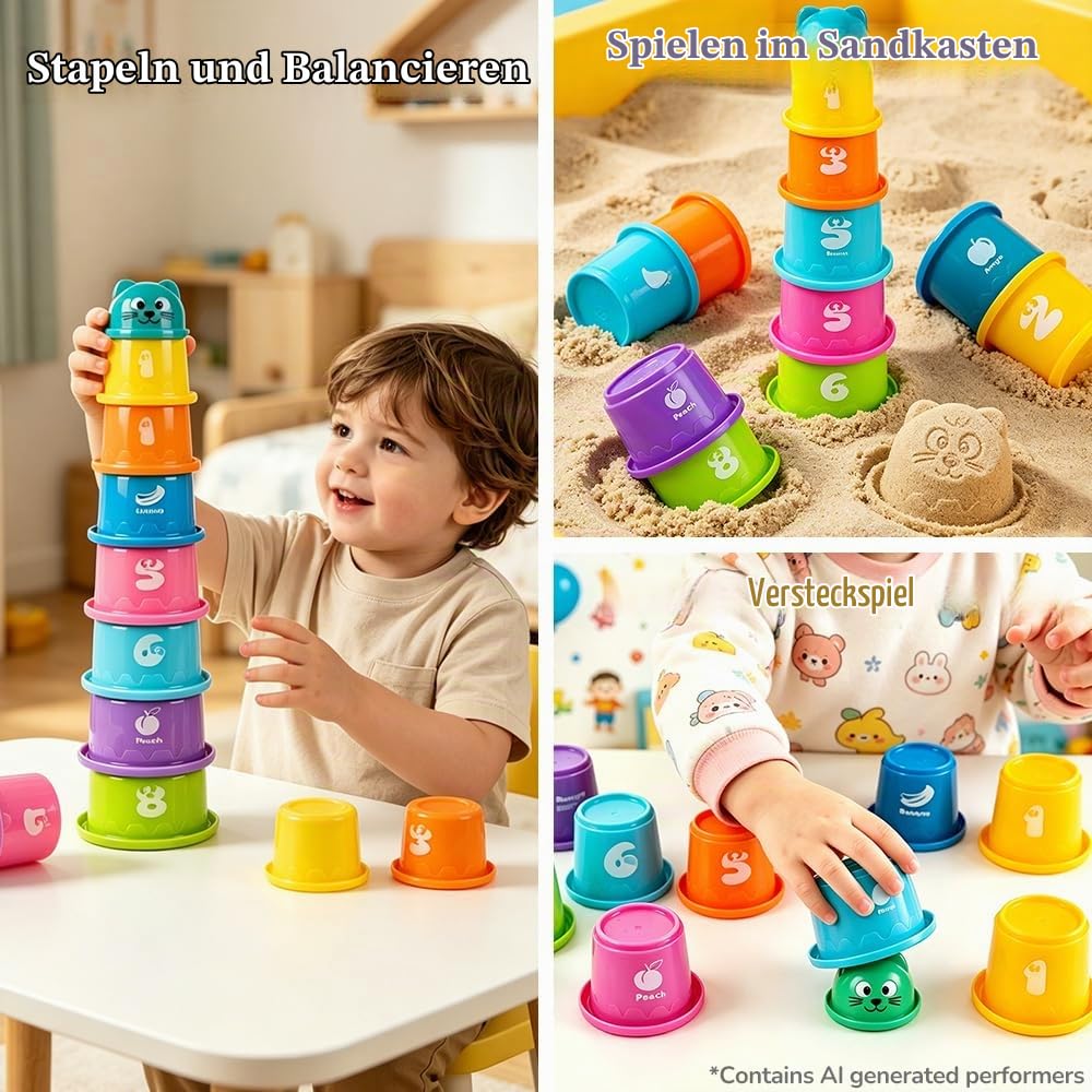 6 in 1 Spielzeug ab 1 Jahr, Montessori Spielzeug ab 1-2 Jahre Baby Spielzeug Kinder Spielzeug Lernspiele ab 1 2 3 Jahre, Geschenk Junge, Mädchen,Motorikspielzeug, Stapelspielzeug