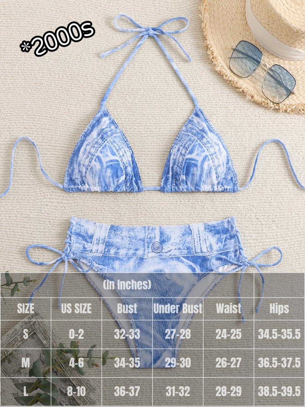 Denim Print Bikini Sets,Side Tie Low Rise String Bikinis,Sexy Two Piece Swimsuit for Women Cowgirl Beach Vacation - Image 6