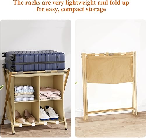 Miniatura 8 de aboxoo Portaequipajes con almacenamiento, soportes plegables para maleta para habitación de invitados, soporta hasta 120 libras, soportes para