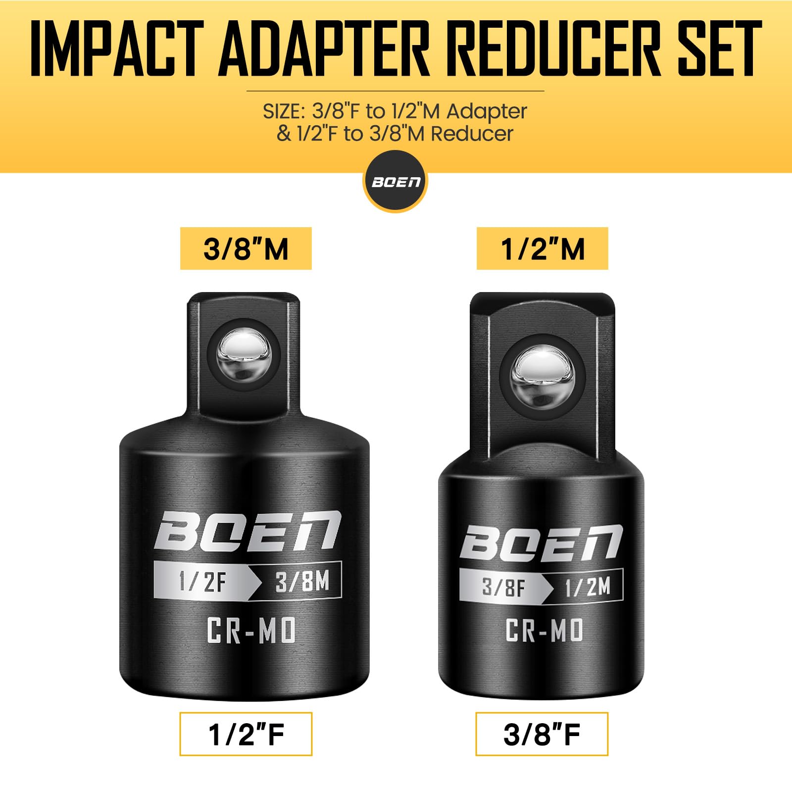 boen 2-Pieces Impact Socket Adapter and Reducer Set, 3/8