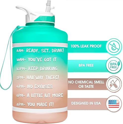 Miniatura 4 de HydroMATE - Botella de agua motivacional con pajita y asa con marcador de horarios, tamaño grande, medio galón (64 onzas) de capacidad,