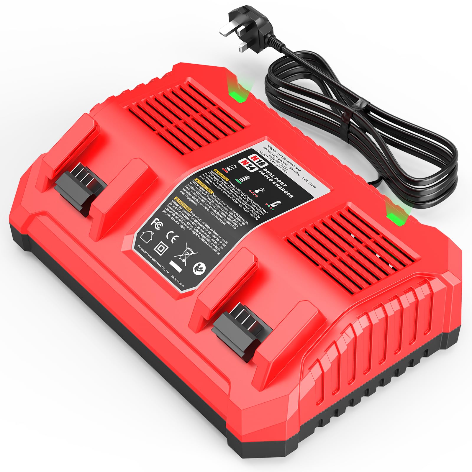 LabTEC M18 2 Port Battery Replacment Charger for Milwaukee 18V, Compatible with M18 Battery 48-11-1811, 1815, 1820, 1822, 1828, 1840, 1841, 1850