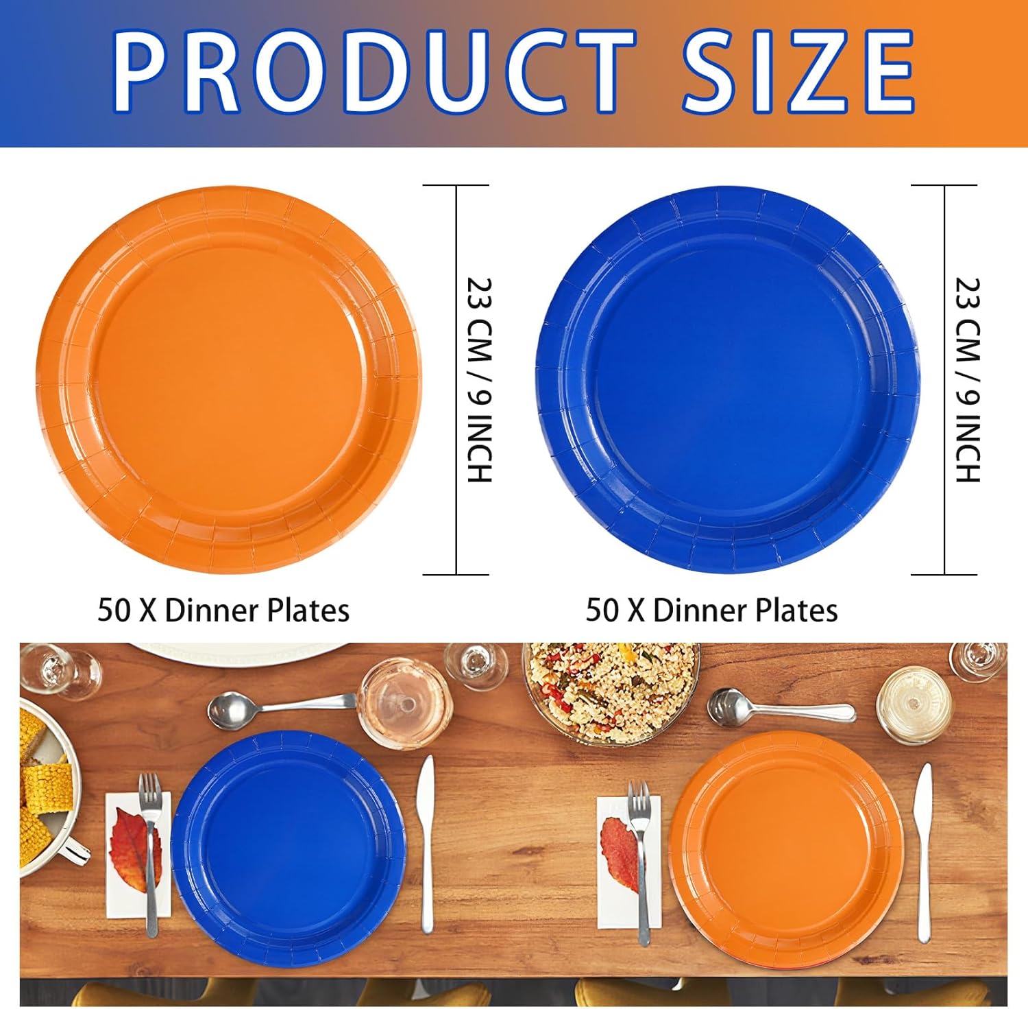 100Pcs Dart War Birthday Party Decorations Orange and Blue Gun Party Paper Plates 9 Inch Disposable Heavy Duty Blue and Orange Birthday Decorations for Boys Fiesta Wedding Congrats Party Supplies - Image 2