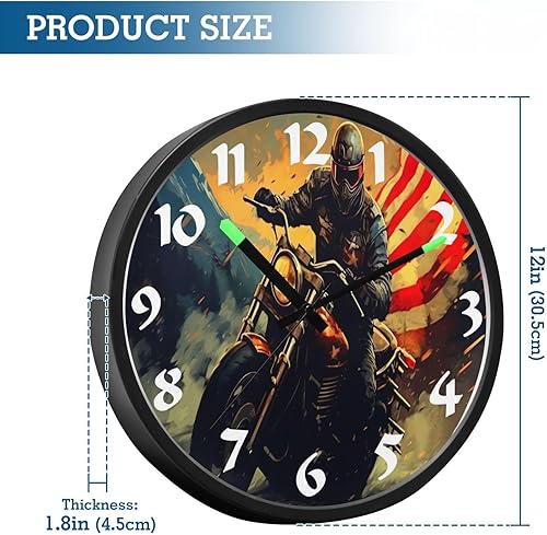 Miniatura 2 de STAYTOP Retro American Flag and Motorcycle LED Wall Clock for Bedroom Night Glow,12 Inch Silent Light Up Wall Clocks for Living Room Decor, Sound