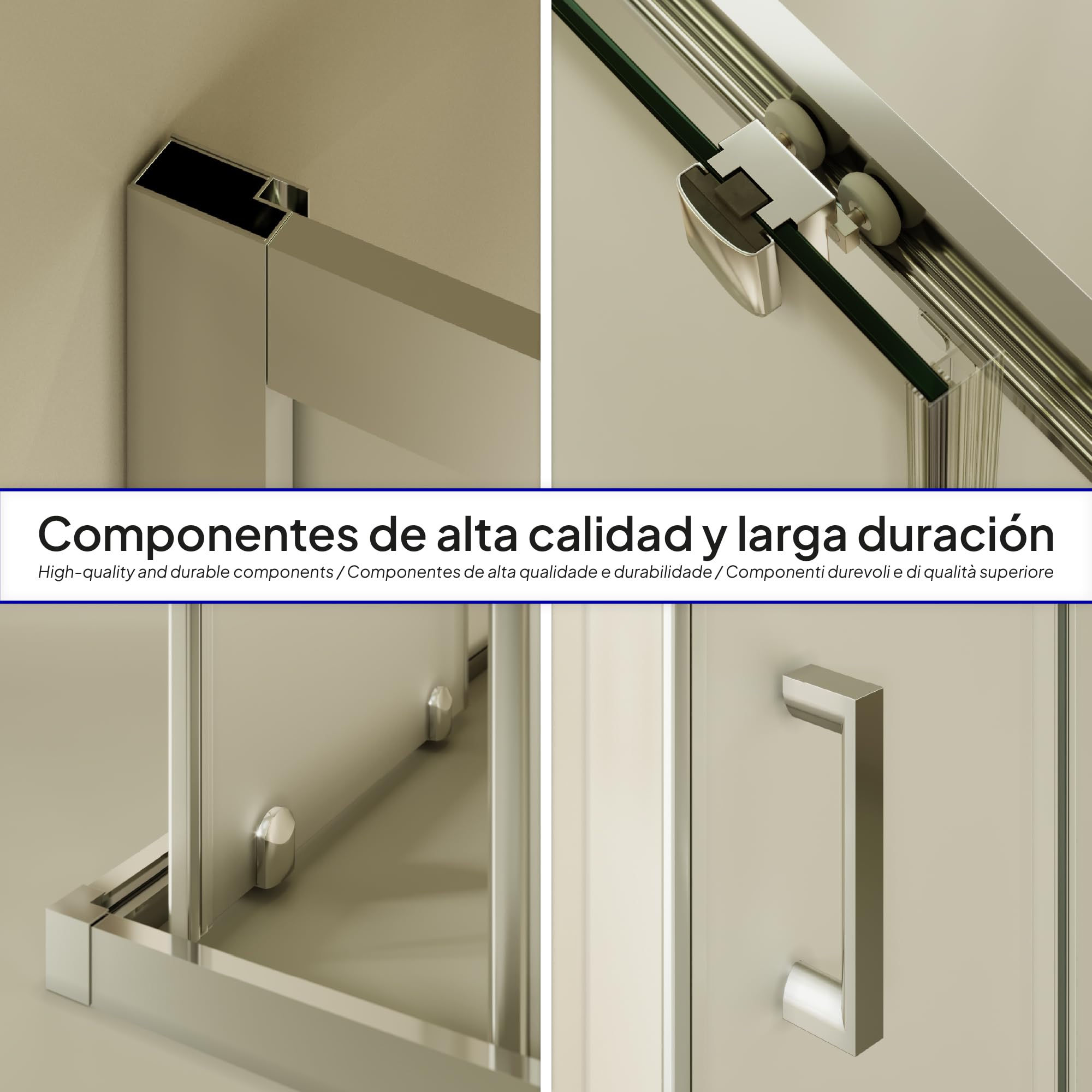 Mampara de Ducha Diana 75x75x190cm | REVERSIBLE | Puerta corredera, Ajuste 72,5-74,5 x 72,5-74,5cm | Perfiles Cromados, cristal de seguridad ESG Satinado de 6mm