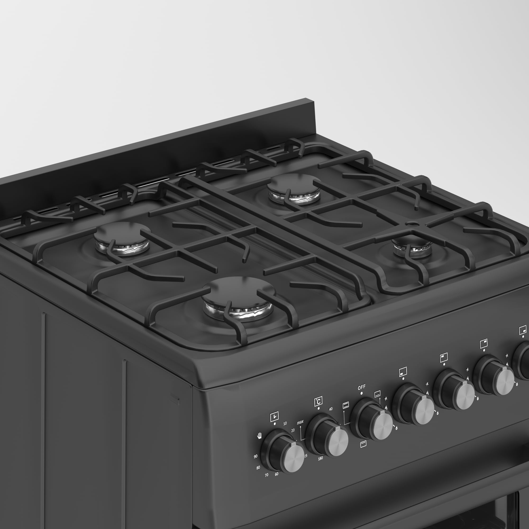 HYE Cooker - Gas Cooker With 4 Gas Burners, 62L Electric Oven, 60cm Width, Modern Freestanding Design, Black, Ideal For Family Homes - C01FS60G17 — view 4