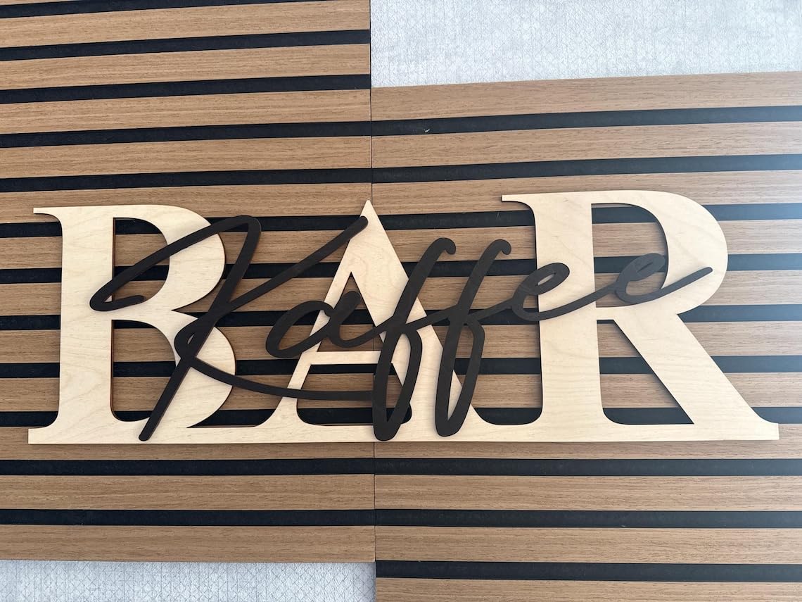 Kaffee-BAR Schild mit 3D-Schriftzug aus Holz (60cm) Schwarz