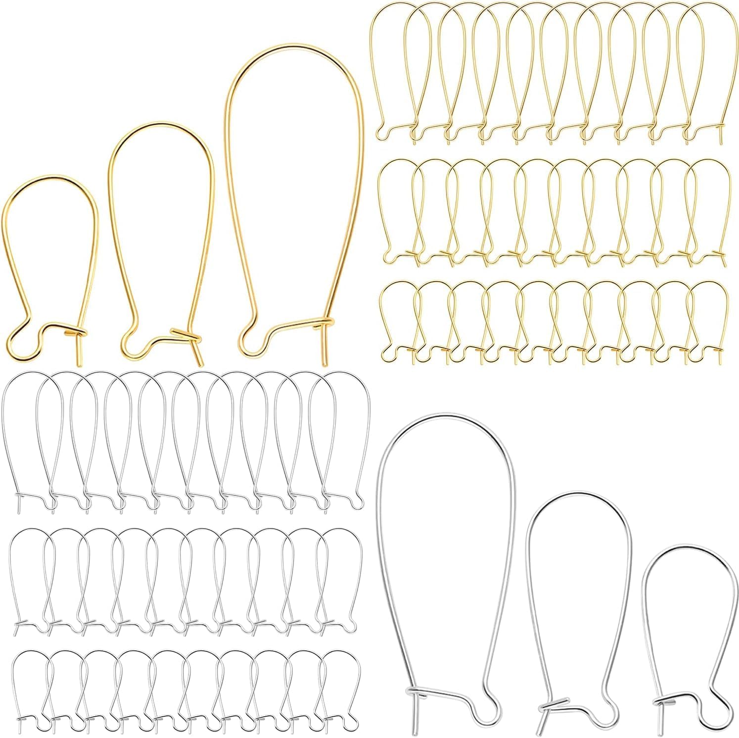 Ear Wire Hooks,300PCS Earring Hooks Dangle Earring Kidney Ear Wires Earring Teardrop Ear Wire for DIY Jewelry Making (300PCS White K/Kc Gold)