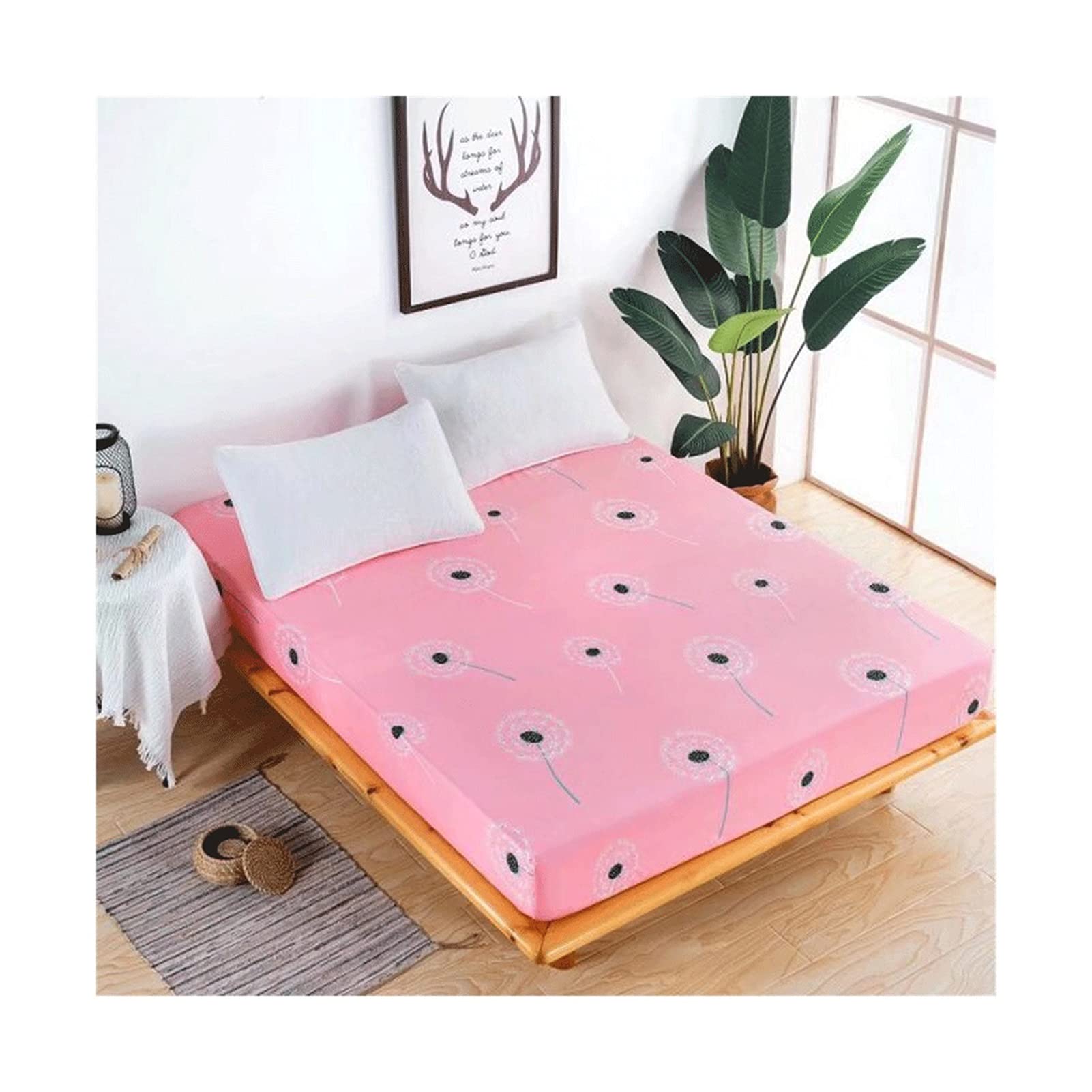 Housse de matelas imperméable et respirante en microfibre imprimée rose