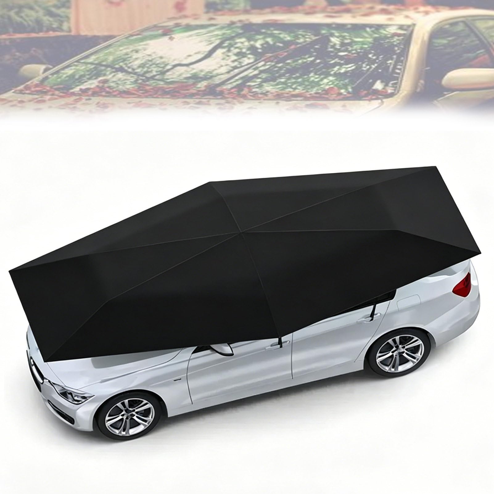 Pvxa Fully Automatic Car Umbrella with Remote Control, Car Tent Portable Protection Carport, Folded Cars Sun Shade Movable Canopy, with Remote Control, for Outdoor Use Black-5.2M