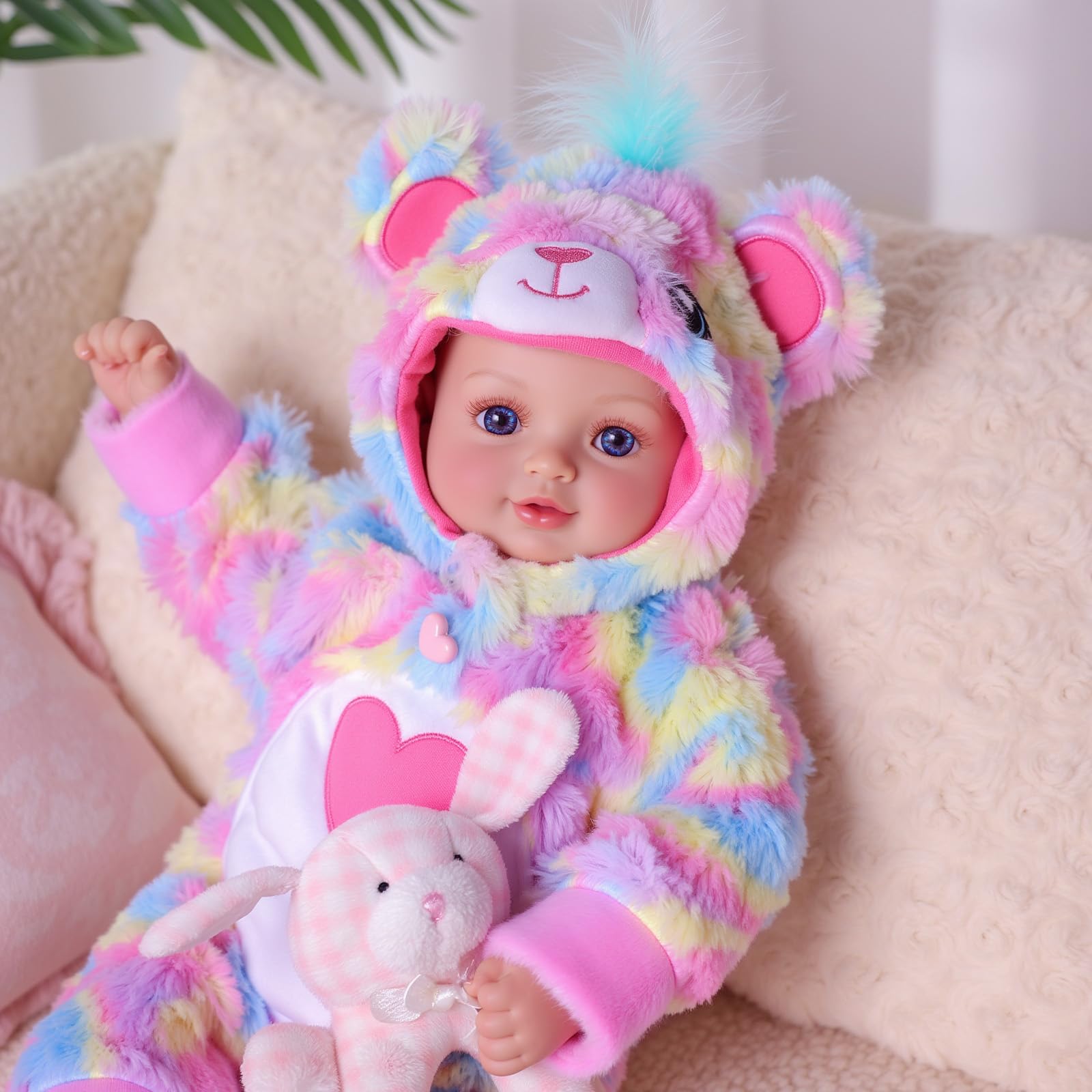 BABESIDE 17 Inch Realistic Baby Doll Girl - Cute Smiling Lifelike Newborn Baby Doll, Soft Huggable Body Dolls with Colorful Outfit & Accessories, Companion Toy Gift for Kids 3+