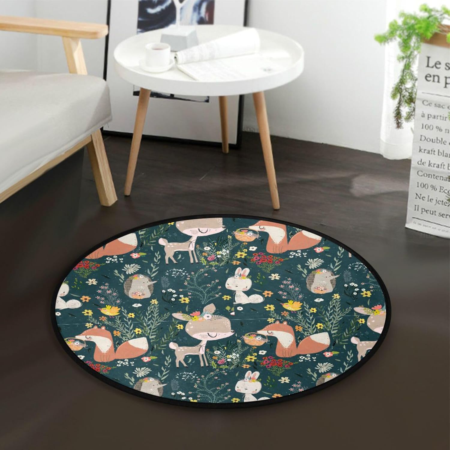 Amazon.com: Area Rugs Round Nature Cute Animals Flower Green Round Rug ...