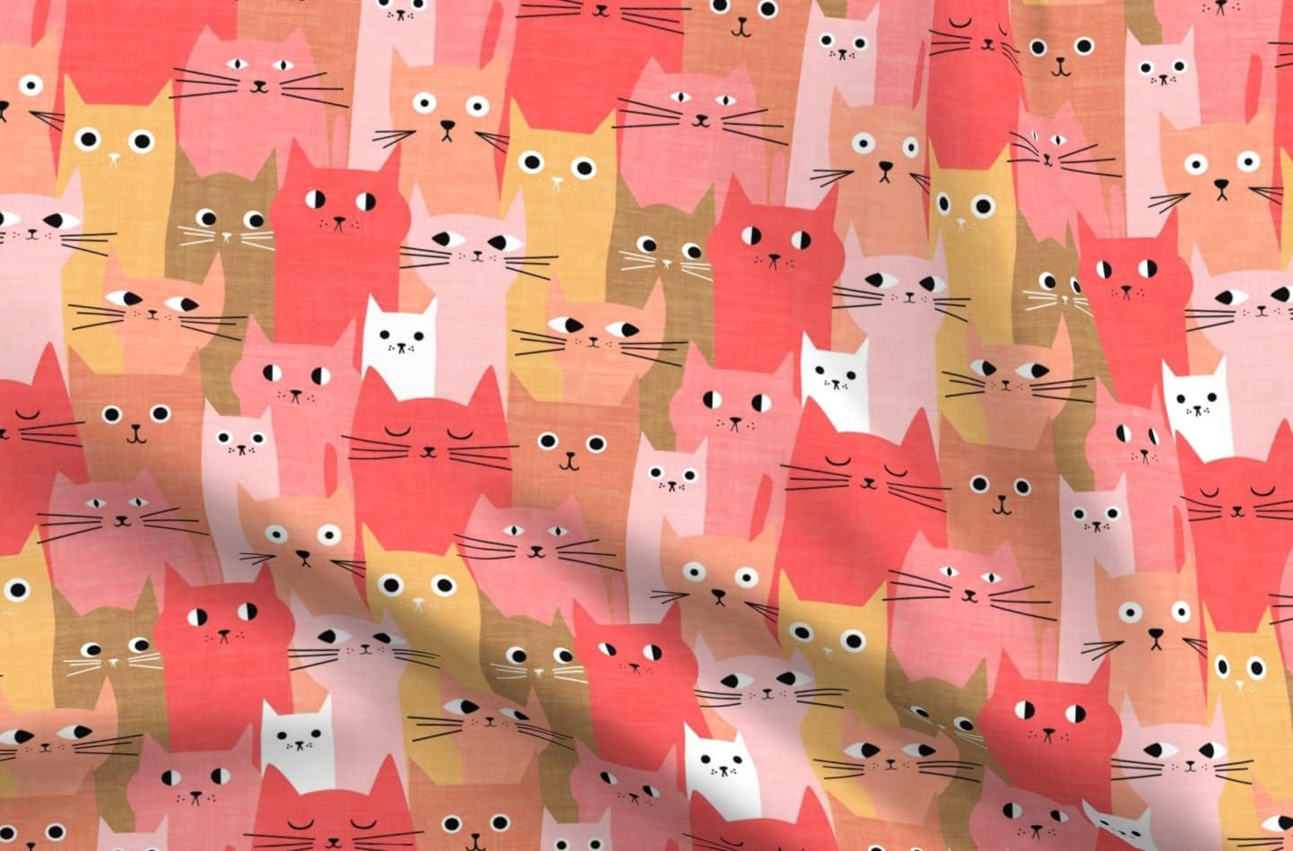 Spoonflower Fabric - Cats Pink Cute Red Gold Animals Colorful Printed on Minky Fabric by The Yard - Sewing Baby Blankets Quilt Backing Plush