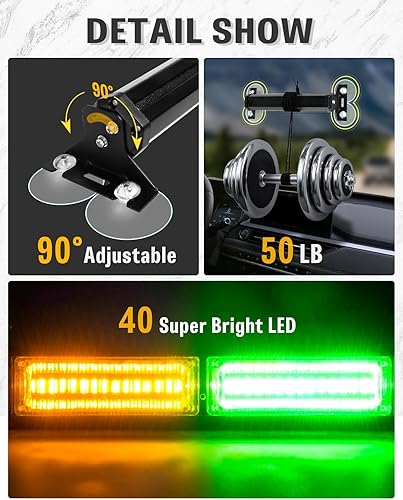 Miniatura 33 de HLauto Barra de luz estroboscópica de emergencia 1002L para asesor de tráfico: luz intermitente de advertencia de seguridad de 40 LED, visera N.° 01