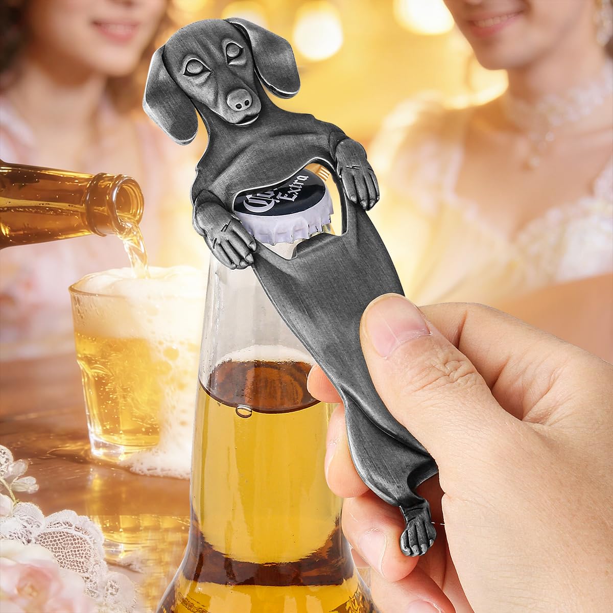 Silver Dachshund Shaped Bottle Opener, Sausage Dog Beer Opener with Gift Bag, Metal Beer Accessory for BBQ Party, Home Bar Kitchen Tools, Cool Pet Dog Gifts for Him Men, Fathers Day Gift Set โ image 1