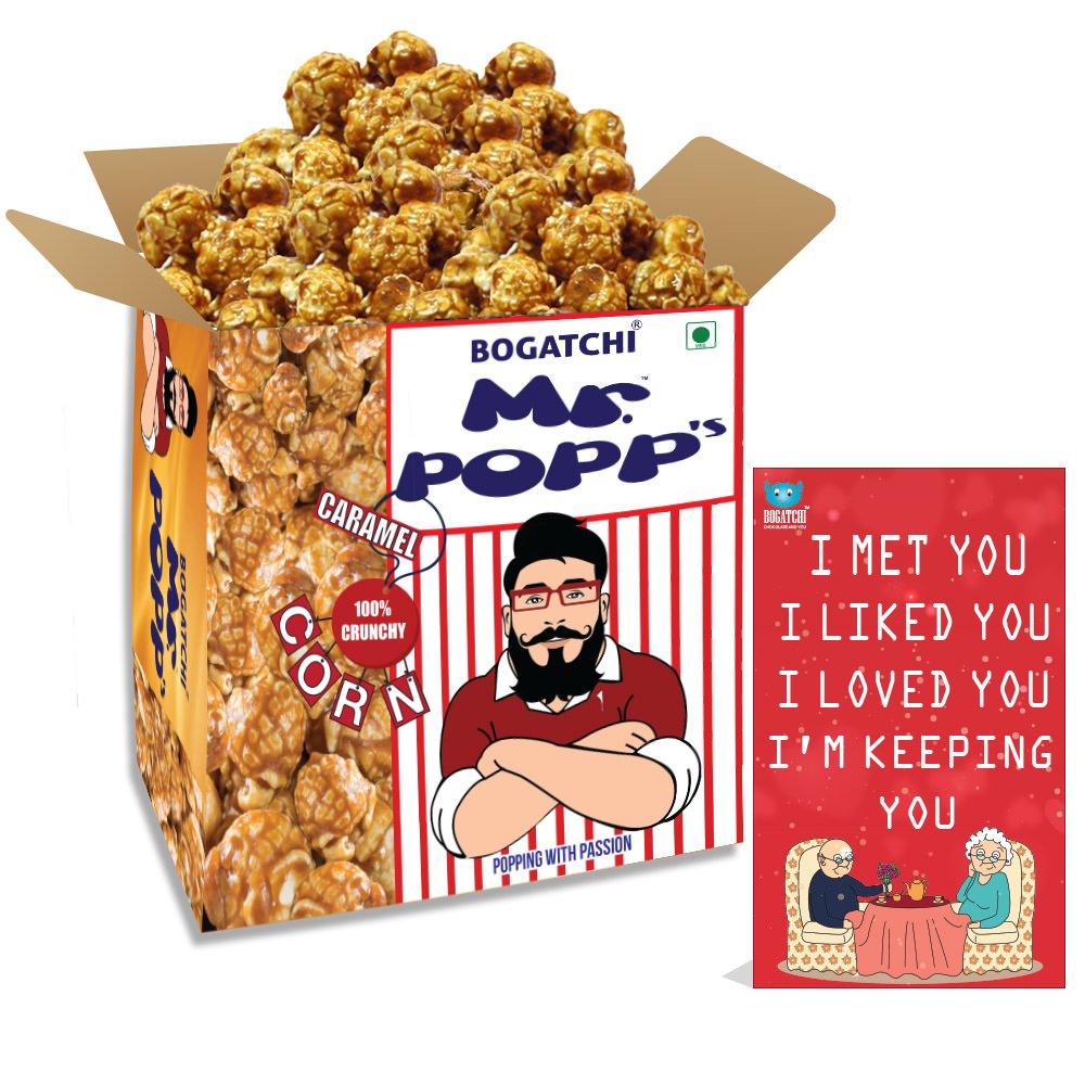BOGATCHI Mr.POPP's Caramel Popcorn, 100% Crunchy Delicious Fully Popped Corns, Handcrafted Gourmet Popcorn Snacks, Best Anniversary Gift for Parents , 375g + Free Happy Anniversary Greeting Card-picture-25