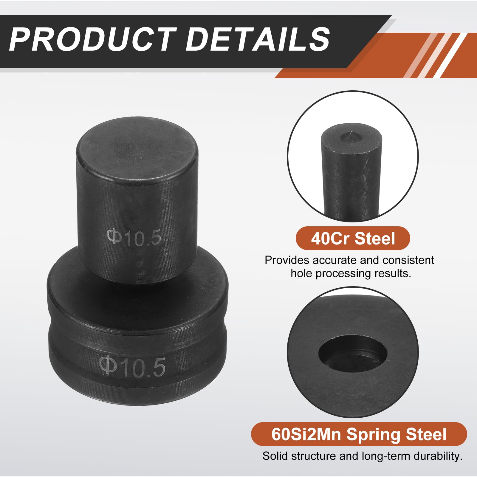 QUARKZMAN Punta Redonda de Vaso de Impacto, 10.5mm Matriz Hidráulica Adaptador 40Cr Acero Troquel Hidráulico para Carraca Perforar Punzonar para CH70 Eléctrica Perforación Máquina, Negro
